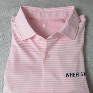 FG TECH Wheels Up Polo Shirt Mens XXL Pink White Stripe Golf